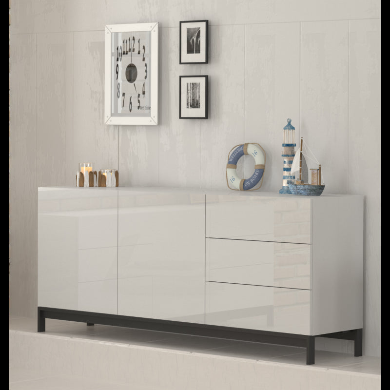 Metis 170 sideboard with pedestal - 2 doors + 3 drawers - Glossy White