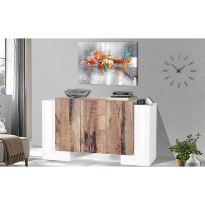 Credenza Pillon 170 - 2 ante + 3 ante - Bianco Lucido/Acero Pereira