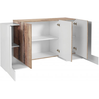 Credenza Pillon 170 - 2 ante + 3 ante - Bianco Lucido/Acero Pereira