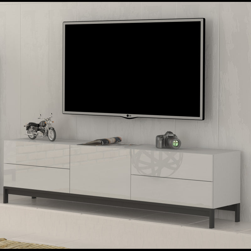 Metis 170 TV Stand with Black Metal Pedestal - 1 Door + 4 Drawers - Glossy White