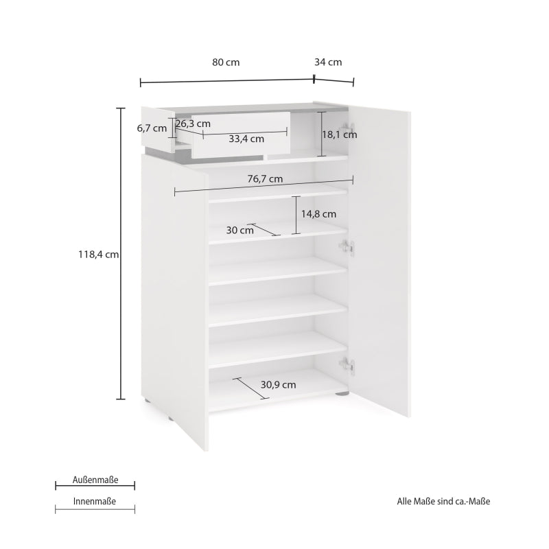 BOB shoe rack 2 doors with 1 drawer with soft close and 5 shelves made in Italy