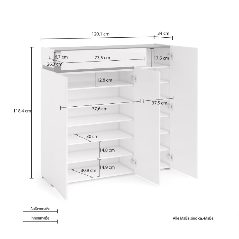 BOB shoe rack with 3 doors, 1 drawer with soft close and 4+5 shelves made in Italy