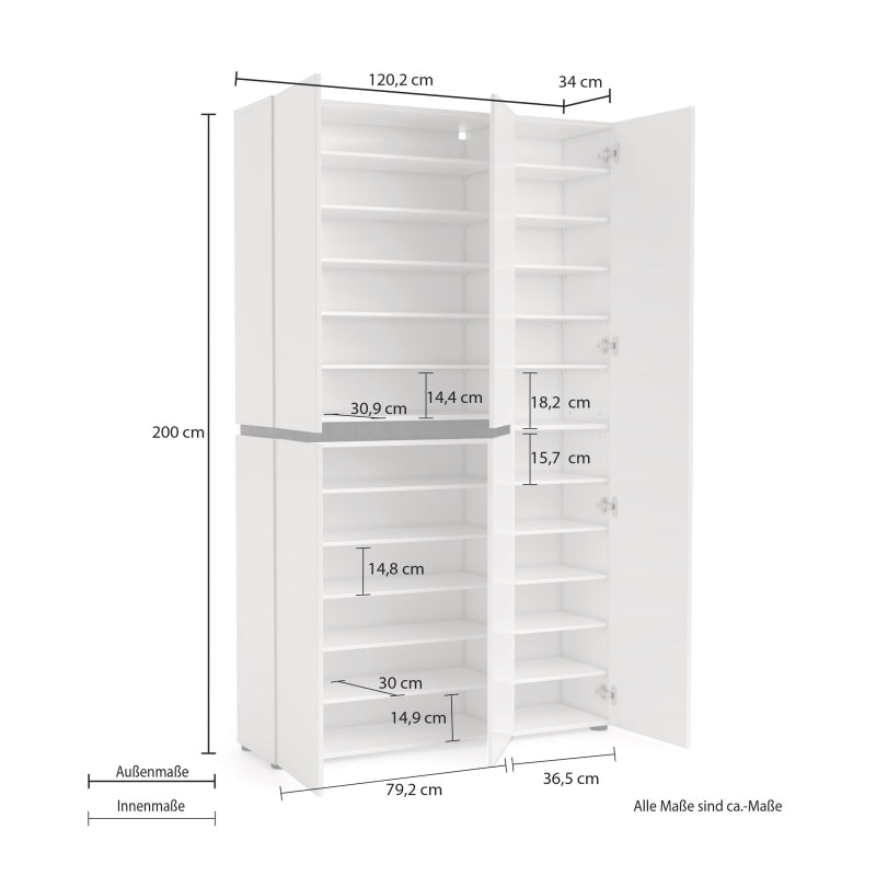 BOB 5-door shoe rack with 10+10 shelves made in Italy