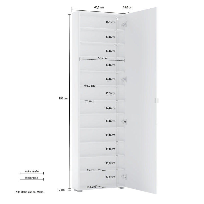 Shoe rack with 1 mirror door and 10 shelves SPACE made in Italy