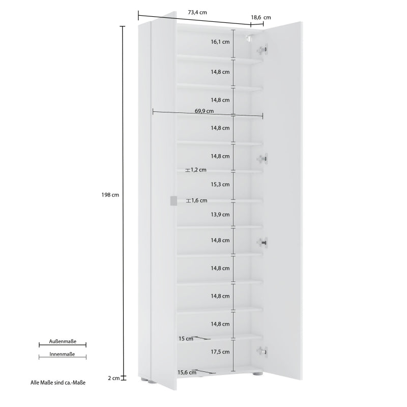 Shoe rack with 2 mirrored doors and 10 shelves SPACE made in Italy