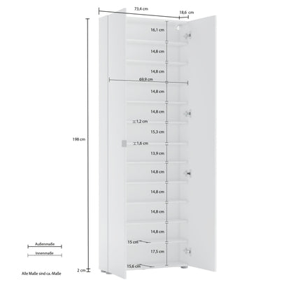 Shoe rack with 2 mirrored doors and 10 shelves SPACE made in Italy