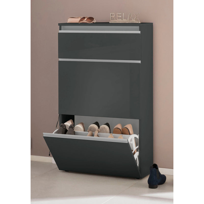 Magic 60 Shoe Rack - 2 Doors + 1 Flap - Glossy Anthracite