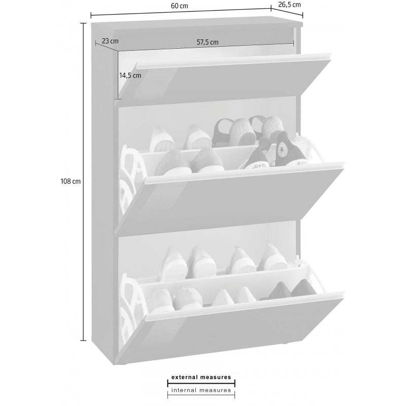 Magic 60 Shoe Rack - 2 Doors + 1 Flap - Glossy Anthracite