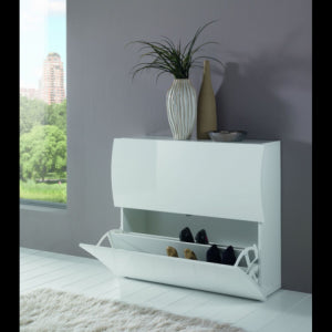 Onda 2-Door Shoe Rack with Drop-Down Lid 101x81.4x26.6 cm - Glossy White