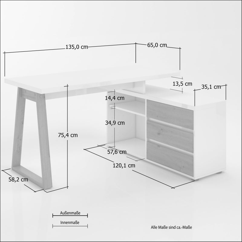 135cm desk with extension FIRST made in Italy