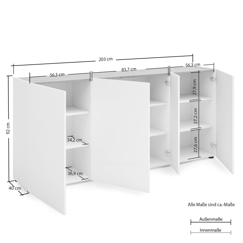 Sideboard with 4 doors (1 small) TANGO made in Italy